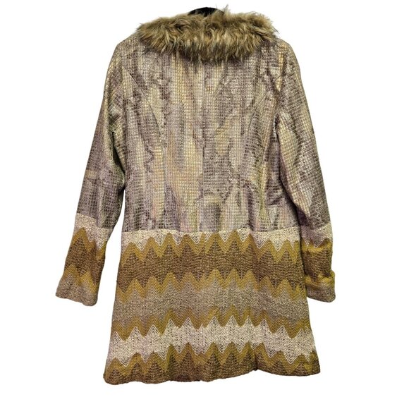 Vintage Style Faux Fur Trimmed Penny Lane Boho Jacket Cardigan Chevron Pattern & - Picture 3 of 11